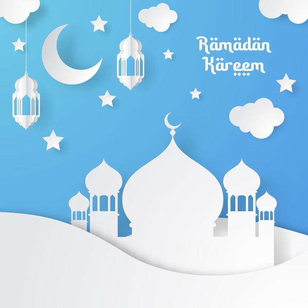 Vektor ramadan kareem islamischer hintergrund papercut-stil