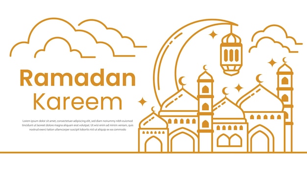 Vektor ramadan kareem islamischer hintergrund-vektor-design mit ikonen-linien-stil und halbmond