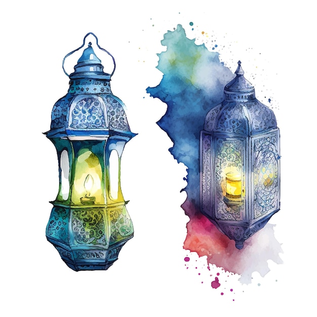 Ramadan kareem islamischer laternen-aquarell-illustrationsvektor