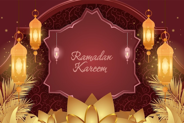 Ramadan kareem islamischer rot- und goldluxus mit blumenverzierung