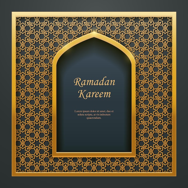 Ramadan kareem islamisches design moschee goldenes türfenster maßwerk