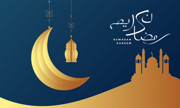 Vektor ramadan kareem kalligraphie mit blauer mondillustration