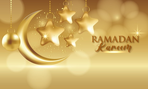Ramadan kareem kartendesign mit schönem halbmondstern und bokeh hintergrund premium vektor
