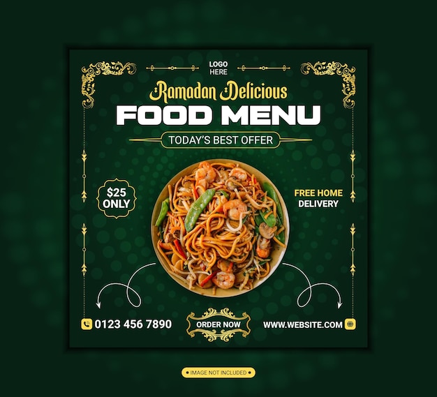 Ramadan kareem köstliches essensmenü social-media-post-banner-design-vorlage