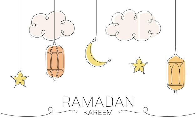 Ramadan kareem kunstbanner mit durchgehender linie