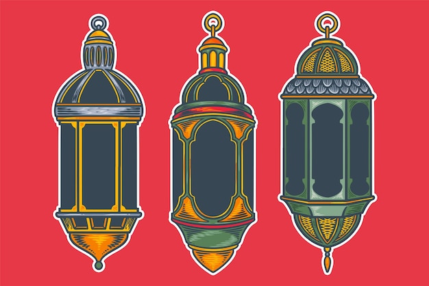 Ramadan kareem laterne feier lampe handgezeichnet vektor arabische islam kultur ramadan festival dekoration