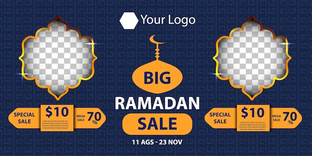 Vektor ramadan kareem mega sale banner islamisches ornament laterne dekoration gold und moderner hintergrund