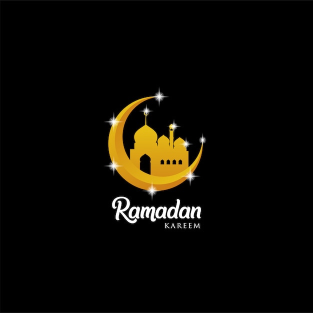 Ramadan Kareem mit goldenem Mond und Moscheenkuppel