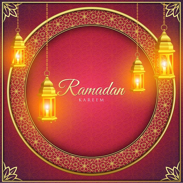 Ramadan kareem mit goldenen ornamenten und rotem hintergrund