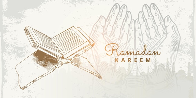 Ramadan kareem mit Koran-Zeichnung im Vintage-Stil