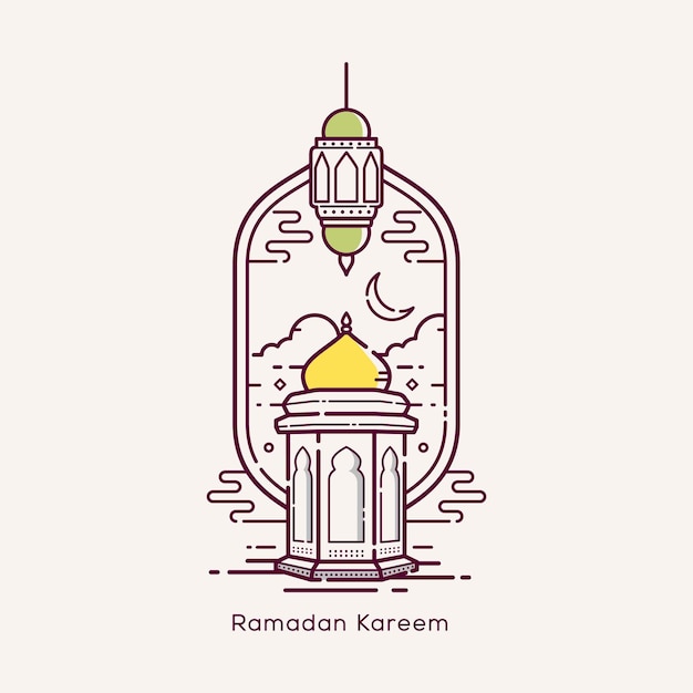 Ramadan kareem mit strichzeichnungen designillustration