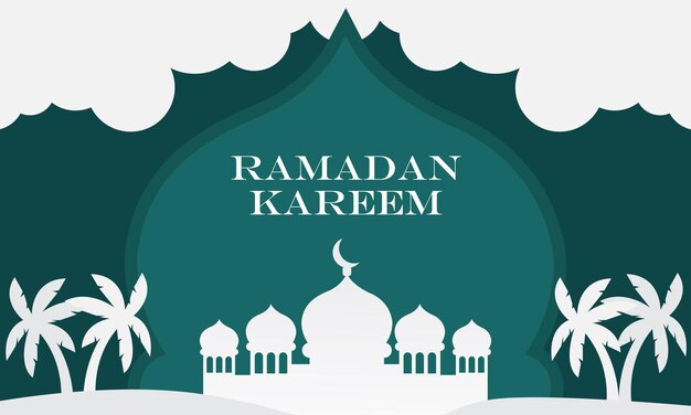 Ramadan kareem poster-design mit moschee und laternenlampe monoline vektor-illustration für den islam