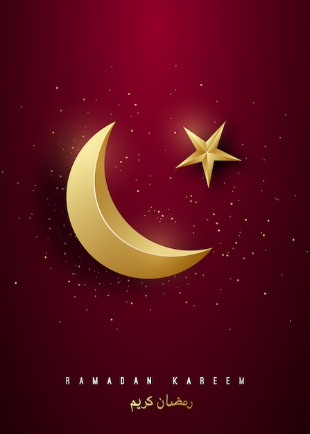 Ramadan kareem poster mit goldenem halbmond.