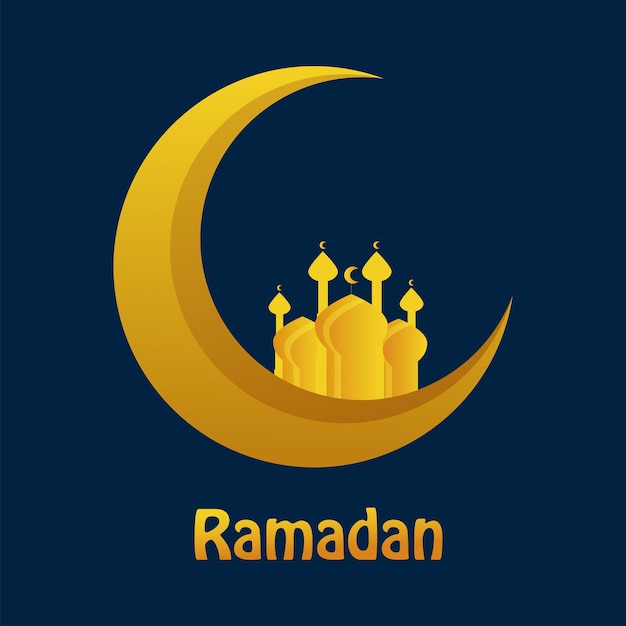 Ramadan kareem poster vorlage postkarten goldene mondmoschee auf blauem hintergrund vektor