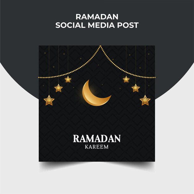 Ramadan Kareem schwarzer schöner Mond Islamischer Social-Media-Post-Banner-Vorlagenvektor