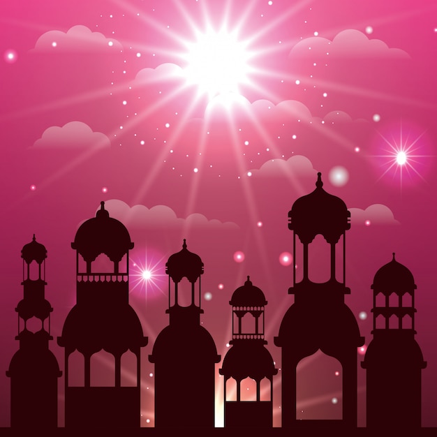 Ramadan-kareem stadtbild-schattenbildszene
