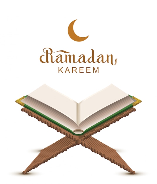 Ramadan Kareem Text und offenes Buch Koran
