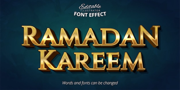 Ramadan Kareem Texteffekt, glänzender Goldalphabetstil