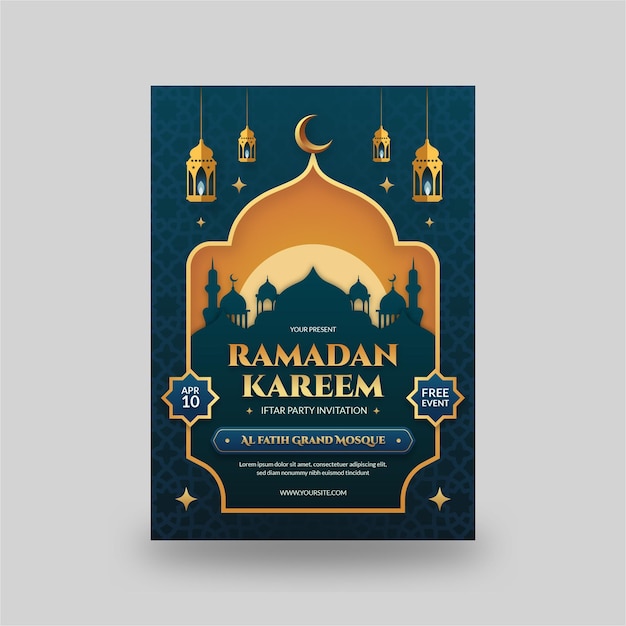 Ramadan kareem traditionelle islamische realistische iftar einladungsvorlage broschüre flyer vorlage