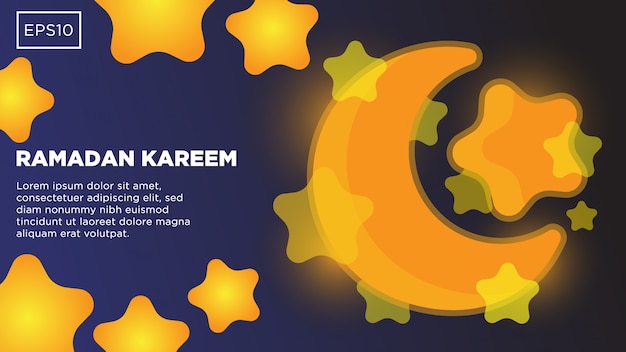 Ramadan Kareem-Vektorhintergrund mit Mond- und Sternillustrationsbild und Textschablone