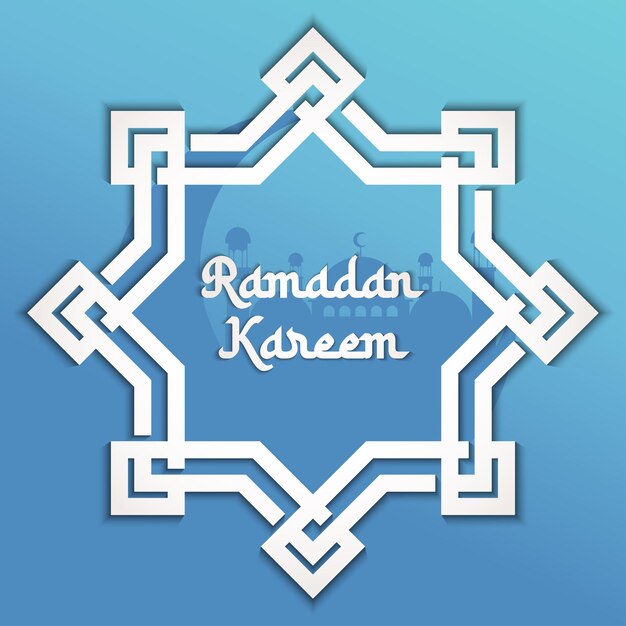 Ramadan kareem-vektorillustrationskunst mit islamischem geometrischem mond und moschee auf blauem hintergrund