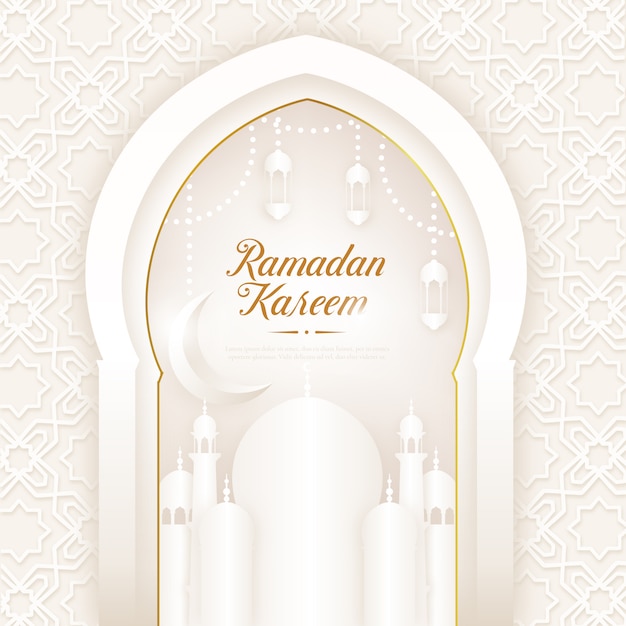 Ramadan kareem weiß mit moschee und laterne