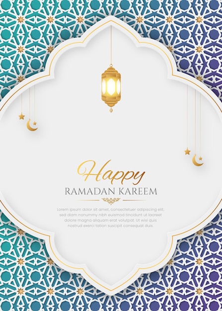Ramadan Kareem White Luxury Zierhintergrund mit arabischem Muster und dekorativem Bogenrahmen