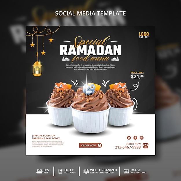 Ramadan-kuchen-speisekarte social-media-beitragsvorlage für werbung