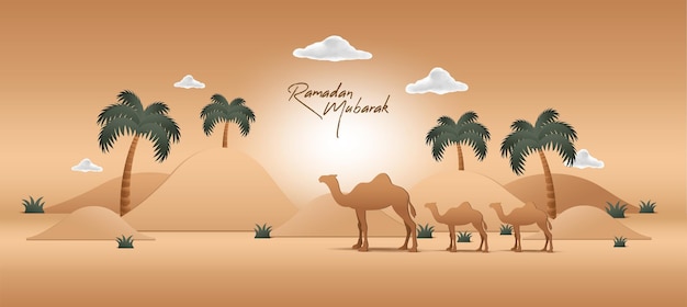 Ramadan mubarak hintergrund realistisches podium wüstenpalme podium illustration konzept 2