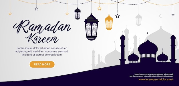 Vektor ramadan mubarak horizontales banner eid alfitr banner design mit moschee und laterne vektor