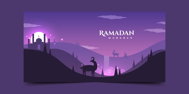 Vektor ramadan mubarak nacht landschaft hintergrund illustration vorlage design