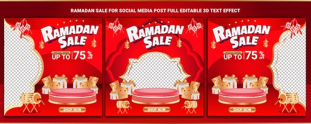 Ramadan Mubarak Verkaufspromo 3D-Text bearbeitbarer Banner Social-Media-Hintergrund 2