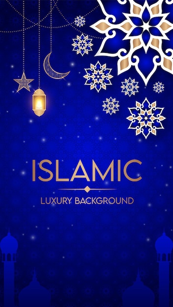Vektor ramadan oder eid dunkelblau islamische luxus-grüßkarte oder social-media-geschichte