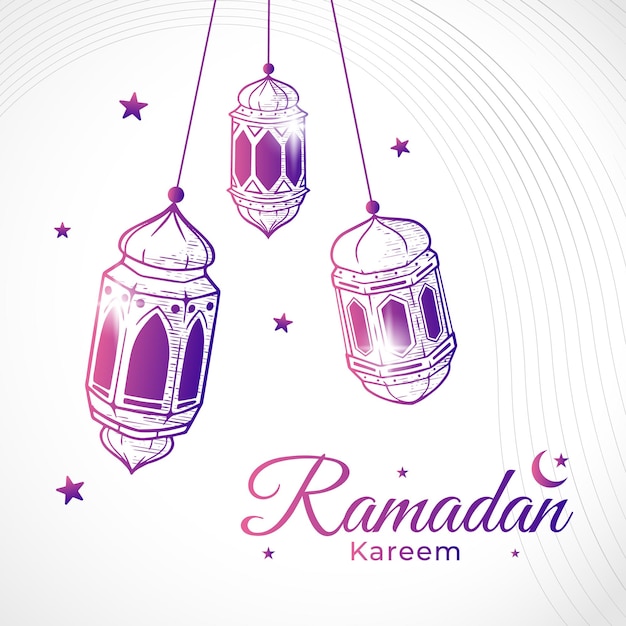 Vektor ramadan-plakatdesign mit arabischer lampenhandzeichnungsillustration