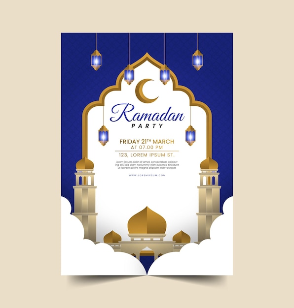 Ramadan-Postervorlage mit Moschee und Laterne