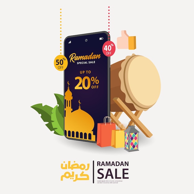 Ramadan sale banner rabatt und bestes angebot tag label eid mubarak vektor illustration