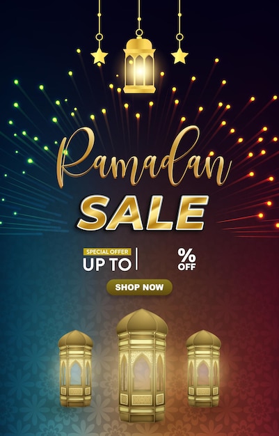 Vektor ramadan sale rabatt vorlage banner mit kopierraum für den verkauf von produkten mit abstraktem gradient blau und orange hintergrund design 1