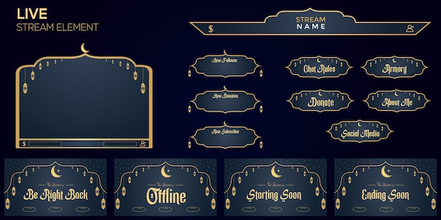 Ramadan schwarz-goldenes live-stream-gaming-stream-element-design