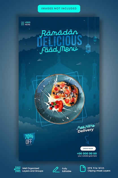 Ramadan special delicious food menu social media stories promotion template eps