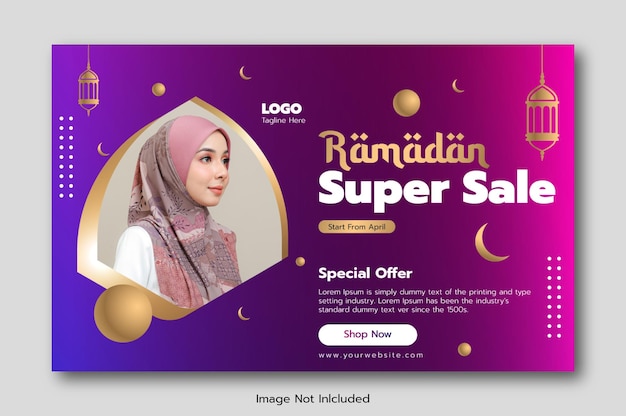 Vektor ramadan super sale horizontale bannervorlage für soziale medien