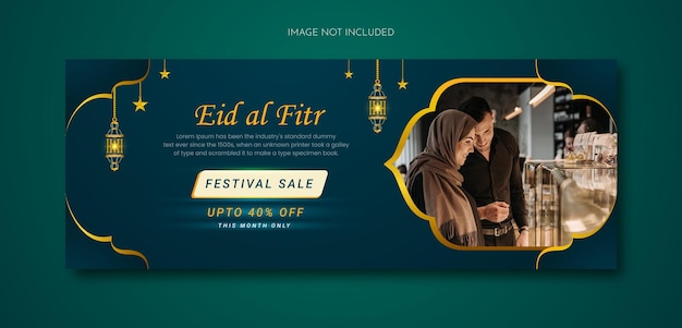 Ramadan und Eid ul Fitr Islamischer Festivalverkauf Facebook-Cover-Web-Banner-Vorlage