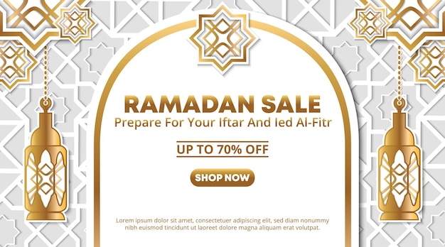 Ramadan-verkaufsbanner-design mit schneidendem papierstil der islamischen dekoration
