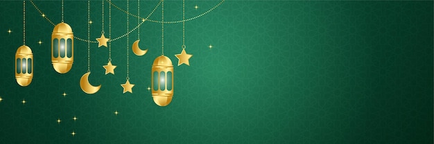 Ramadhan-laterne grün gold bunter breiter banner-design-hintergrund