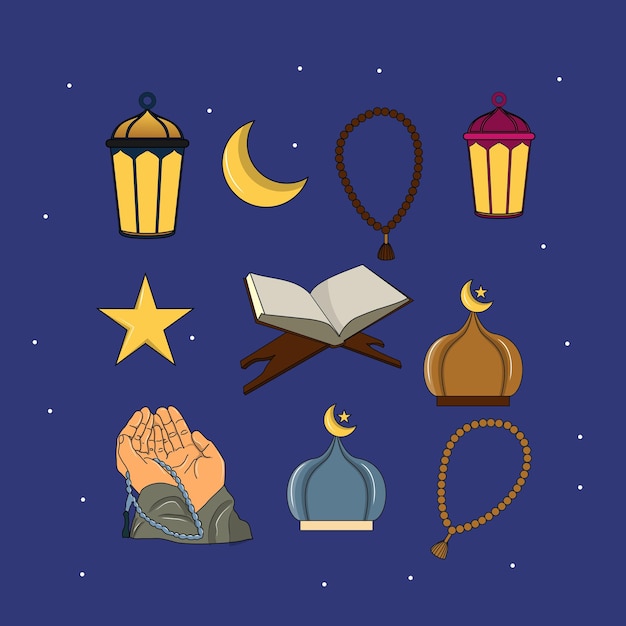 Ramadhan-Sachen in Cartoon-Vektorzeichnung