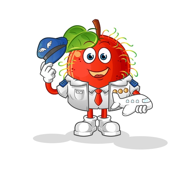 Rambutan-pilotenmaskottchen. cartoon-vektor