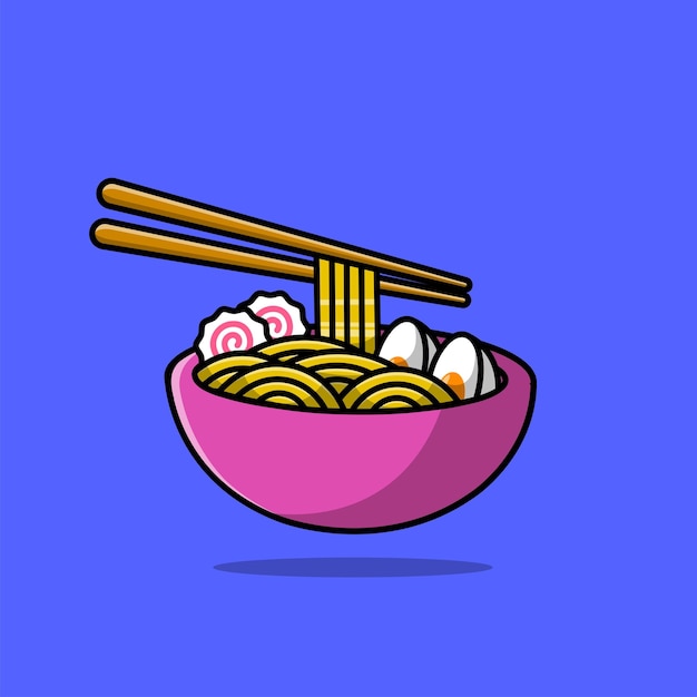 Ramen, nudel, mit, stäbchen, karikatur, vektor, symbol, illustration