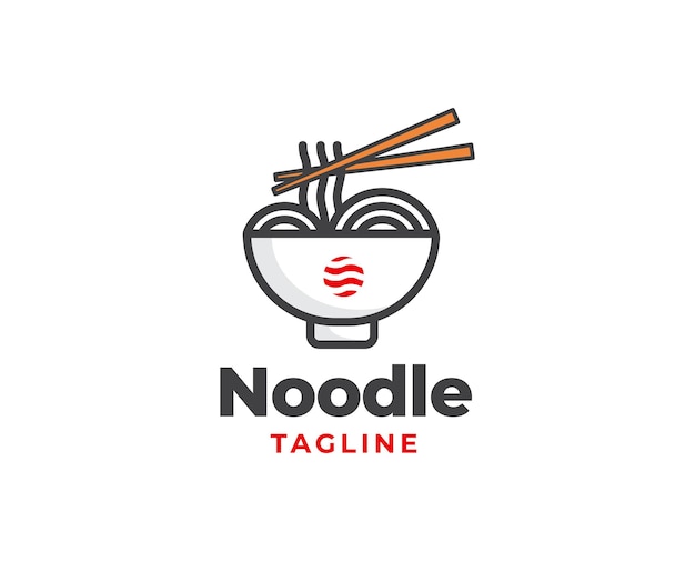 Vektor ramen-nudelrestaurant-logodesign mit schüssel- und stäbchenelementillustration