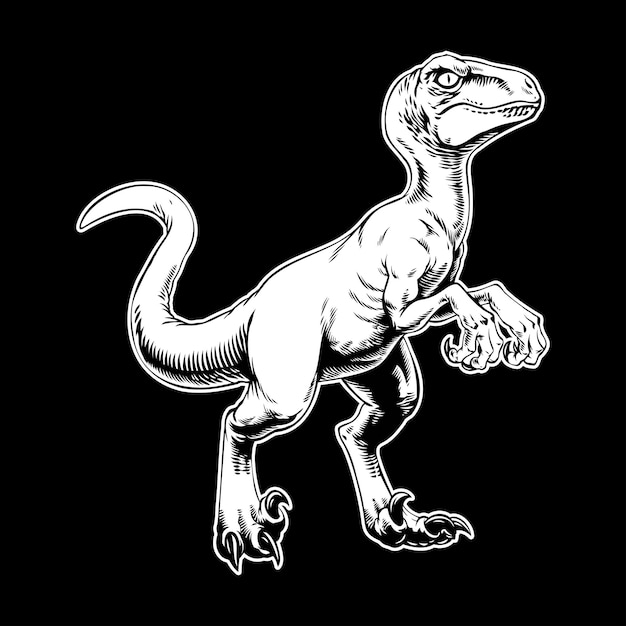 Raptor handgezeichnete illustration in monochrom