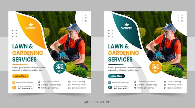 Rasenmäher garten- oder landschaftsbaudienst social media post und web banner template design