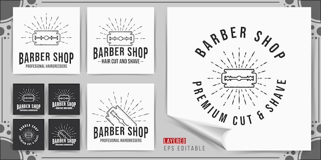 Rasierklinge, Vintage Barbershop-Logo-Vektorillustration